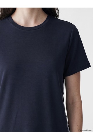 Lcw Comfort Lacivert Şerit Detaylı Soft Touch Kadın Tişört