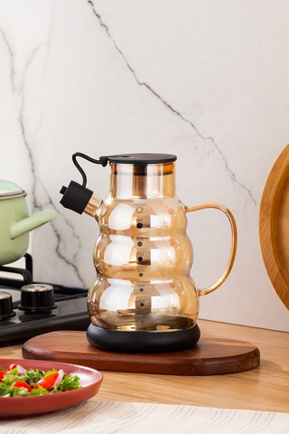 Porsima 3617-1 Kapaklı Borosilikat Cam Yağlık Sirkelik Yağdanlık 1000ml Siyah Siyah