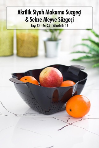 Akrilik Siyah Makarna Süzgeçi & Sebze Meyve Süzgeçi Siyah 32 23 Cm Diğer