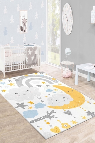 West Home Makinede Yıkanabilir Kaymaz Taban Leke Tutmaz Yıldz Temalı Bebek Ve Çocuk Halısı Wh 574 White Beyaz