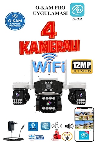 Okam 4 Kameralı 12mp Wifi Güvenlik Kamerası Çift Yönlü Ses, Kişi Algılama, Yağmur & Kara Dayanıklı