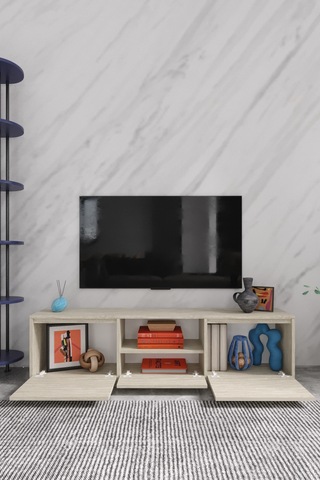 Vanguard 3 Kapaklı Tv Ünitesi 160 Cm - Traverten Desen Traverten