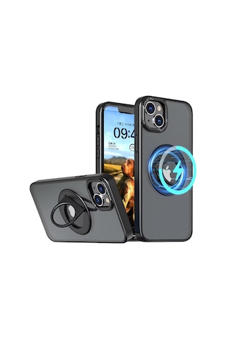 Zhltools Apple Uyumlu iPhone 14 Plus İçin Magsafe Yüzük Standlı Manyetik Silikon Kılıf