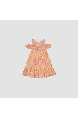 Kız Çocuk Fırfır Detaylı Desenli Elbise 2411gk26045-4357 001