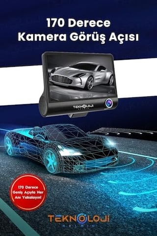 Araç İçi Kamera 4'' Lcd Ekran 3 Kameralı 170 Geniş Açı 1080p G-sensör Gece Görüşlü Uyumlu Yol Kayıt