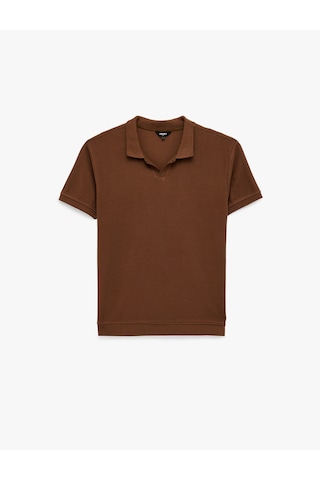 Koton Regular Fit Kısa Kollu Pamuklu Fitilli Polo Yaka Tişört Kahverengi 6sam10069mk Kahverengi