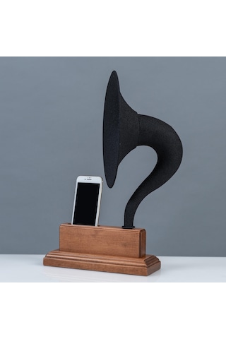 Akustik Gramofon Krem Ahşap Gövde / Siyah Metal Başlık