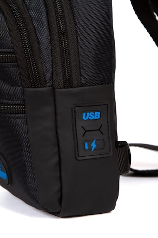 Np 2333 Kulaklıklı Usb Çıkışlı Omuz Ve Bel Çantası Siyah Mavi