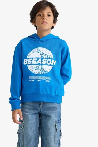 Defacto Kapüşonlu Baskılı Sweatshirt Erkek Çocuk F2845A825AU Mavi