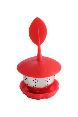 Sones Paslanmaz Çelik Silikon Askılı Çay Poşeti Çay Süzgeçleri Kırmızı