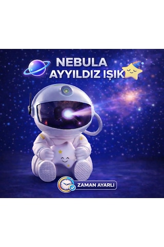 Astronot Şekilli Galaksi Projeksiyon Gece Lambalı Kumandalı Çocuk Odası Uzay Lambalı Beyaz
