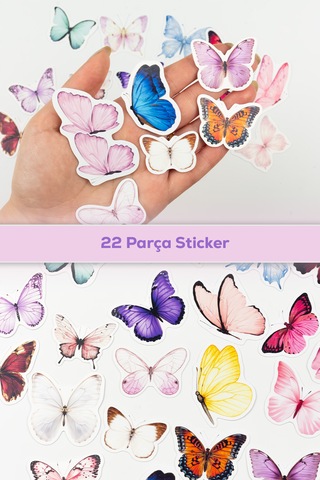Renkli Kelebekler Sticker Paketi 22 Parça Kaliteli Su Geçirmez Etiket Seti Çok Renkli