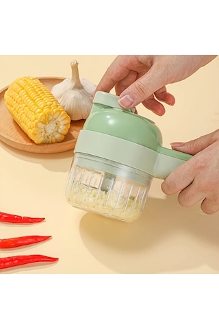 Honeybeeshop Gmbin Elektrikli Yeşil Sarımsak Doğrayıcı Sebze Dilimleyici Usb El Tipi Gıda İşlemcisi Değiştirilebilir Bıçaklar Ev Ve Profesyonel Kullanım Yeşil