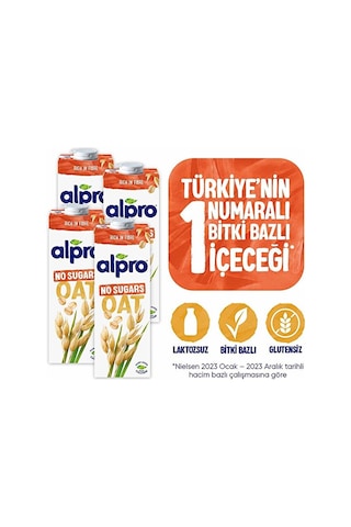 Alpro Şekersiz Yulaf Sütü 4x1 L Vegan Laktozsuz Bitkisel Bazlı