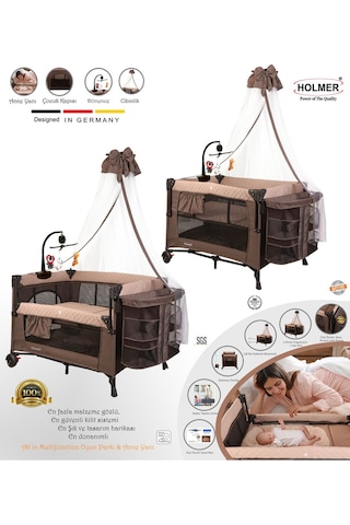 Holmer Yatak Hediyeli Coolstyle Maxi Cibinlikli Dönenceli Anne Yanı Park Yatak 70x110cm + Yatak