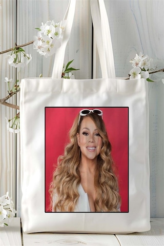 Art Hediye Mariah Carey Baskılı Bez Çanta Omuz Çantası Kişiye Özel Desen 3 Çok Renkli