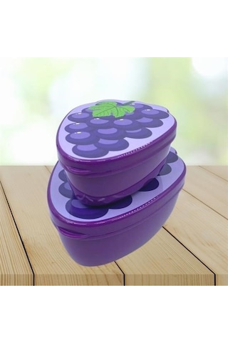 2'li İç İçe Geçebilen Üzüm Model Saklama Ve Beslenme Kabı Seti 550 Ml + 250 Ml Mor