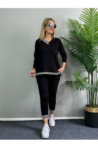 Ge Ticaret Kadın Yeni Sezon Uzun Kollu Ribana Detay Ikili Takım Siyah