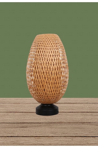 Boja Bambu Abajur, Masa Lambası 23x37x42 Cm İskandinav, Modern, Bohem, Rattan, Aydınlatma