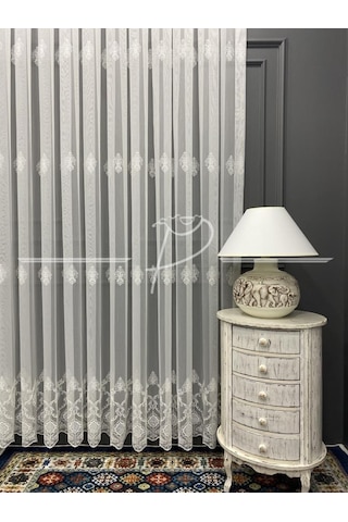 Tül Perde Taç Marka Fesli Desen Etek Bohreli Serpme Desenli Tül-2 Çok Renkli