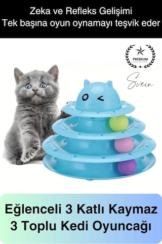 3 Katlı 3 Toplu Kedi Oyuncağı Yuvarlak Eğlence Dönen Hareketli Abs Plastik Çıngıraklı Zeka Gelişim