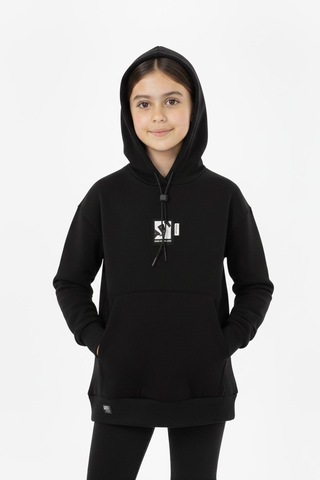 Kapüşonlu Art Baskılı Kanguru Cepli Kız Çocuk Sweatshirt-90850 Siyah