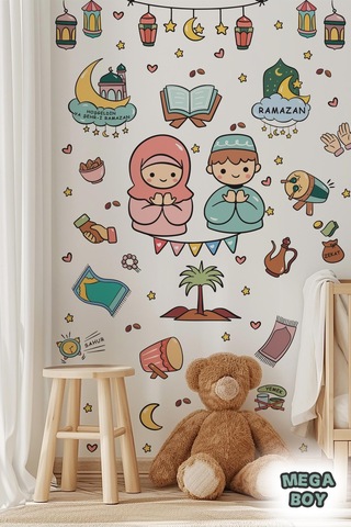 Dua Eden Çocuklar Ve Ramazan Figürleri Mega Boy Sticker Seti, Çocuklar İçin Ramazan Ayı Sticker Seti Dijital Baskı
