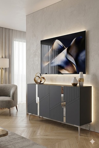 Ka1228as Evva Konsol Ve Tv Sehpası Antrasit-silver 120cm