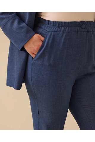 Gala-xi Minimalist Yüksek Bel Regular Fit Keten Kadın Pantolon - Günlük Mavi