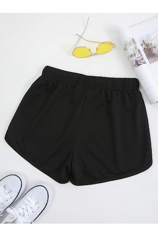 Siyah Los Angeles Bermuda Penye Şort - Kordonlu Baskılı Siyah