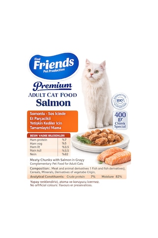 Premium Somonlu Yetişkin Kedi Konservesi 400 Gr X 12 Adet Ekonomik Paket Yaş Mama