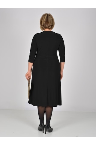 Nidya Moda Büyük Beden V Hazır Yaka Elbise-4038S Çok Renkli