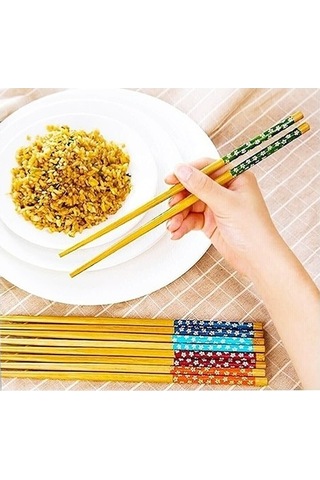 5 Li Set Ahşap Çin Çubuğu Chopstick Yıkanabilir ve Kullanılabilir