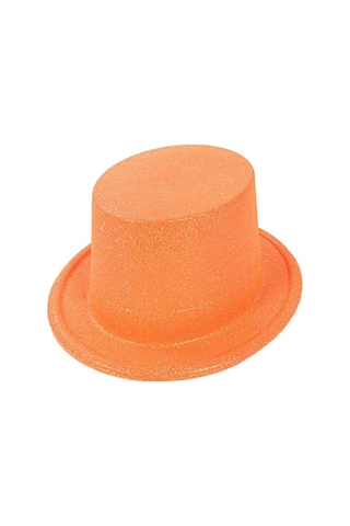 Floresan Turuncu Renk Simli Uzun Fötr Melon Şapka 12 Cm +0