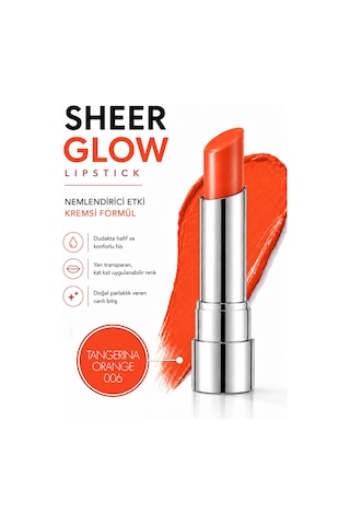 Pierre Cardin Sheer Glow Lipstick - Parlak Bitişli Nemlendirici Ruj - Tangerina Orange - 006 0