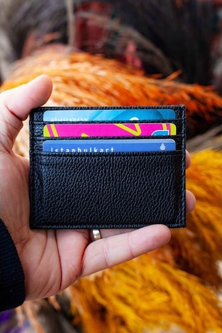 Unisex Mini Ve İnce Deri Dizme Kartlık Portföy Floter Siyah
