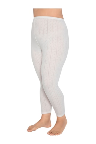 Pamuk Jakarlı Ağlı Kadın Tayt Ekru