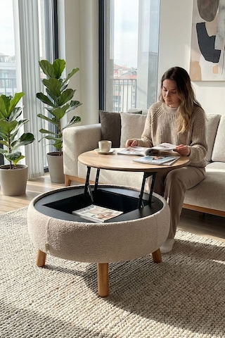 İriva Sandıklı Mekanizmalı Orta Sehpa/bench, Sütlü Kahve Ekru