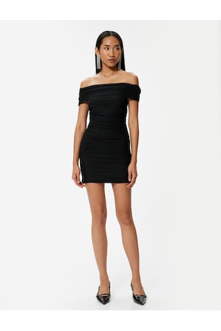 Koton Mini Abiye Elbise Drapeli Madonna Yaka Slim Fit Siyah 5wak80030fk Siyah