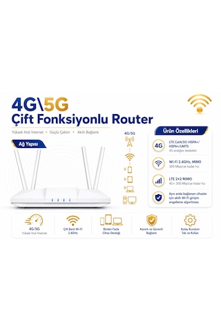 4g/5g Wifi Router 300 Mbps Sim Kartlı 4.000mah Dahili Batarya 4 Antenli Modem Taşınabilir Şarjlı Ev-ofis İnternet Cihazı Birden Fazla Cihaz Desteği Type-c Şarjlı