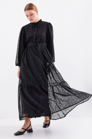 Bigdart 2509 Uzun Dantelli Tesettür Elbise - Siyah 001