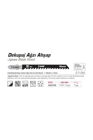 Sgs 2700 T144d Dekupaj Ağzı Ahşap Kesme Ucu 100mm X 7.5mm 5 Adet