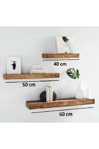 Kuzela Ahşap Çok Amaçlı 3'lü Duvar Rafı Ceviz