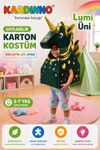 Kardinno Lumi Uni Eğitici Oyuncak Karton Giyilebilir Çocuk Kostümü Etkinlik Parti Kostümü Yeşil