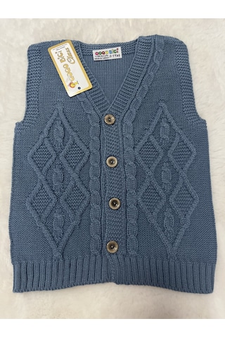 Baklava Desenli Örme Yelek Bej