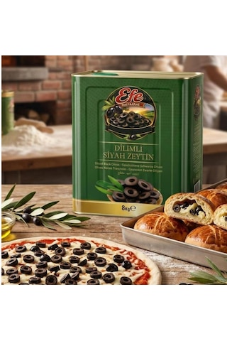Dilimli Siyah Zeytin 8 Kg Pizza, Poğaça Ve Pastane Ürünleri İçin Hazır Dilim Siyah Zeytin