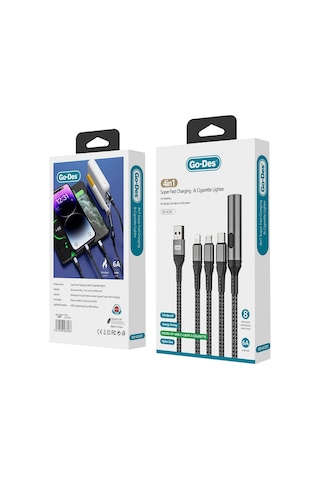Go-Des Lightning Apple iPhone Uyumlu &type-c&micro Usb Ultra Hızlı Şarj Kablosu Gd-uc321 4in1 Çakmak Özellikli