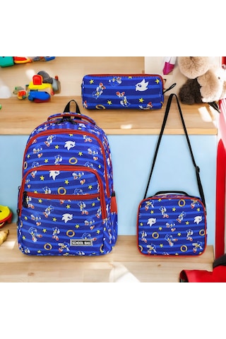 Erkek İlkokul Ortopedik 3'lü Set Kalemlik Beslenme Çanta Model 7