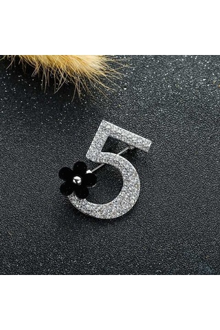 Sones Dijital 5 Küçük Çiçek Bireysel Yaratıcı Broş Gümüş Siyah Gümüş - Siyah