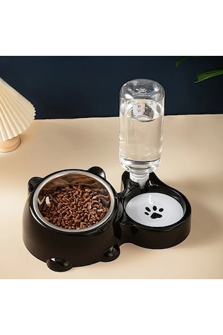 Hightower Siyah Otomatik Kedi Köpek Mama Ve Su Kabı Paslanmaz Çelik Kaymaz Tasarım